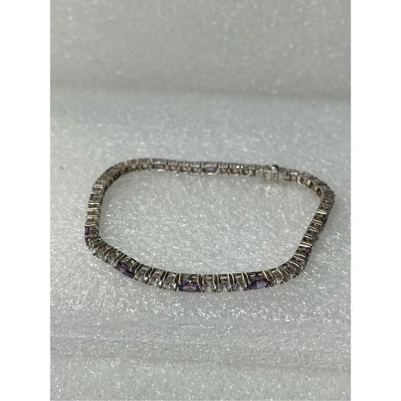 925 Sterling Silver Amethyst Tennis Bracelet 7.5” Long - Picture 3 of 8
